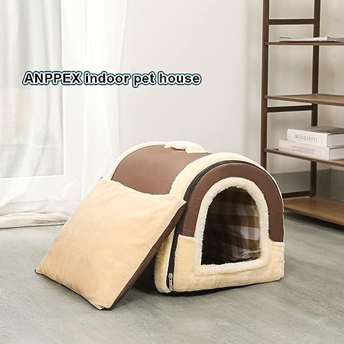 KOZI PET Igloo Dog House, Portable Cat Igloo Bed with Removable Cushion, 2 in 1 Washable Cozy Dog Igloo Bed Cat Cave, Foldable Non-Slip Warm for Pets Puppy Kitten Rabbit (Brown, S) - Image 2