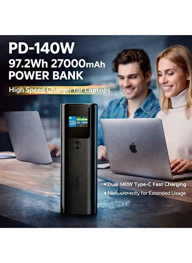LEAD 140W PD Laptop Power Bank 27000mAh (97.2Wh) | Fast Portable Charger for MacBook Pro, Dell, HP & Lenovo | Dual USB-C + USB-A, Smart Digital Display - Image 5