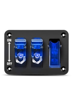 KASTWAVE 3 Gang Toggle Switch 12V Rocker Switch Panel with LED Light and Flip Cover, Heavy-Duty ON/Off Switch Plate 3 Pin SPST Rocker Switch for DIY, Home, Racing Car (Blue)  - Image 1
