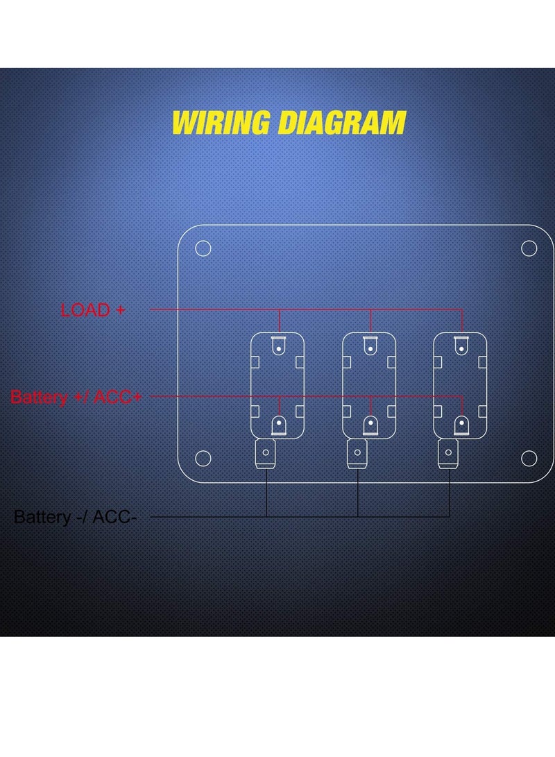 KASTWAVE 3 Gang Toggle Switch 12V Rocker Switch Panel with LED Light and Flip Cover, Heavy-Duty ON/Off Switch Plate 3 Pin SPST Rocker Switch for DIY, Home, Racing Car (Blue) - Image 5
