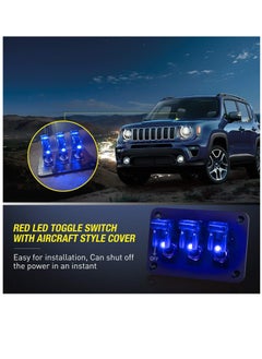 KASTWAVE 3 Gang Toggle Switch 12V Rocker Switch Panel with LED Light and Flip Cover, Heavy-Duty ON/Off Switch Plate 3 Pin SPST Rocker Switch for DIY, Home, Racing Car (Blue)  - Image 2