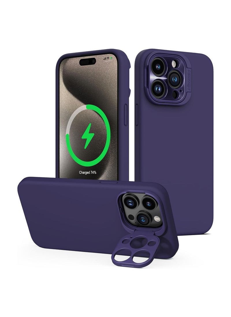 Nillkin - iPhone 15 Pro Max Case, Compatible with MagSafe, Built-in Metal Camera Invisible Stand Case, Drop Protection, Silicone Magnetic Phone Case for iPhone 15 Pro Max Green - Image 1