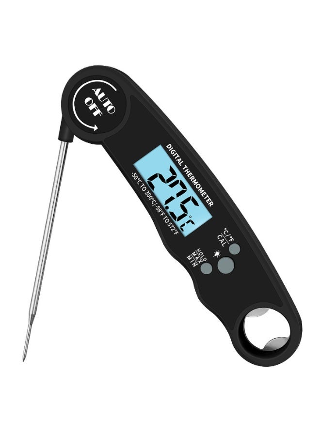 Instant Read Digital Meat Thermometer, Foldable Probe Food Thermometer with Backlight & Auto On/Off, Black Kitchen Thermometer for Cooking, BBQ, Water & Milk - Image 1