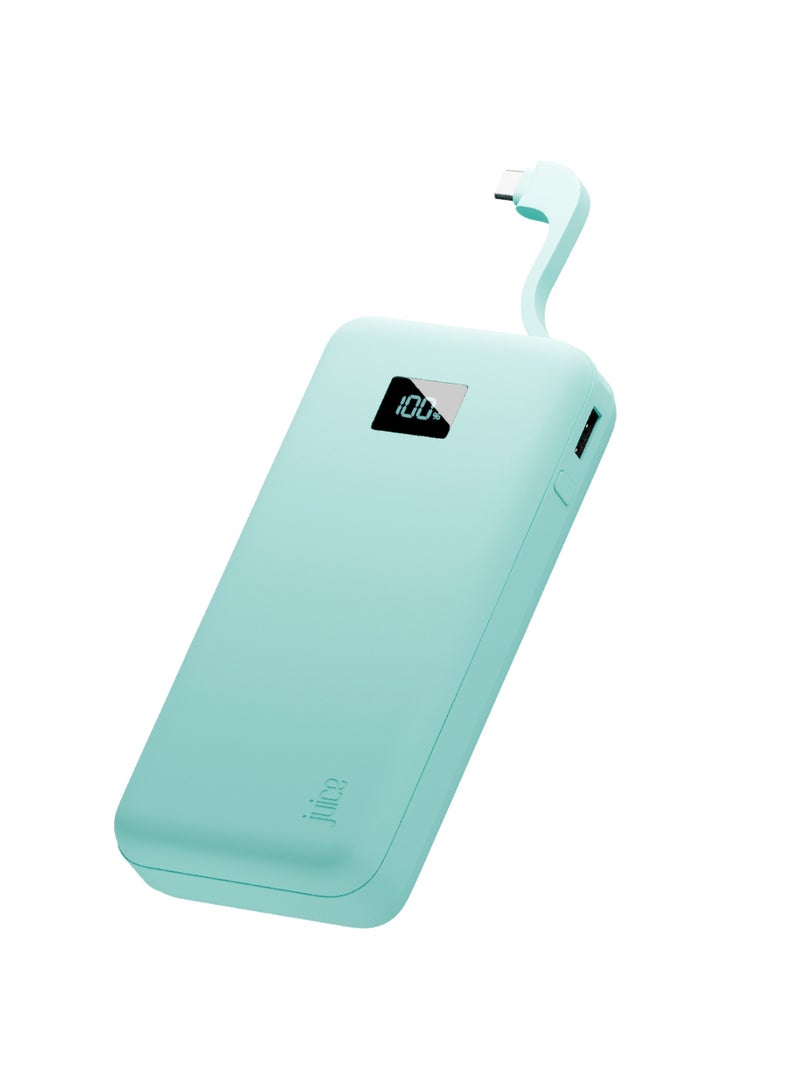 JUICE Eco Integrated Max Power Bank 20000mAh – Portable Charger with Built-in USB-C Cable, Fast 20W Output, Digital Display, Power Bank for iPhone 15 16, Samsung, Android, GoPro, iPad - Teal - Image 1