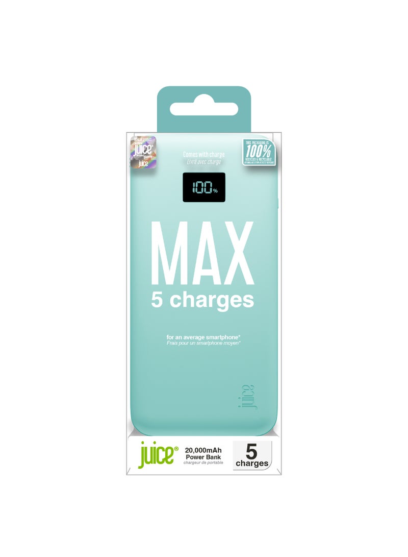 JUICE Eco Integrated Max Power Bank 20000mAh – Portable Charger with Built-in USB-C Cable, Fast 20W Output, Digital Display, Power Bank for iPhone 15 16, Samsung, Android, GoPro, iPad - Teal - Image 3