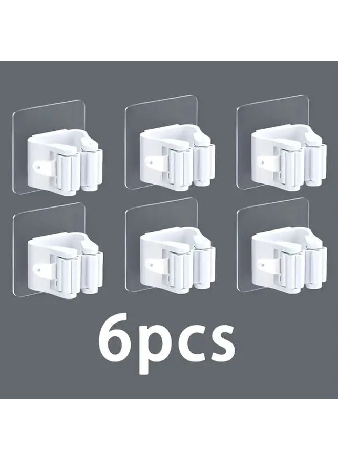 6 قطع رف ممسحة ومقشة رمادي مثبت على الحائط بدون حفر خطافات تخزين بلاستيكية متينة - Image 2