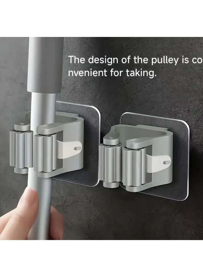 6 قطع رف ممسحة ومقشة رمادي مثبت على الحائط بدون حفر خطافات تخزين بلاستيكية متينة - Image 5