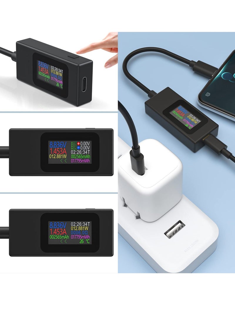USB C Power Meter Testers, Type C Voltage and Current Tester Meter, USB C Voltage Current Voltmeter Amp Volt Ammeter Detector USB Cable Charger Indicator - Image 3