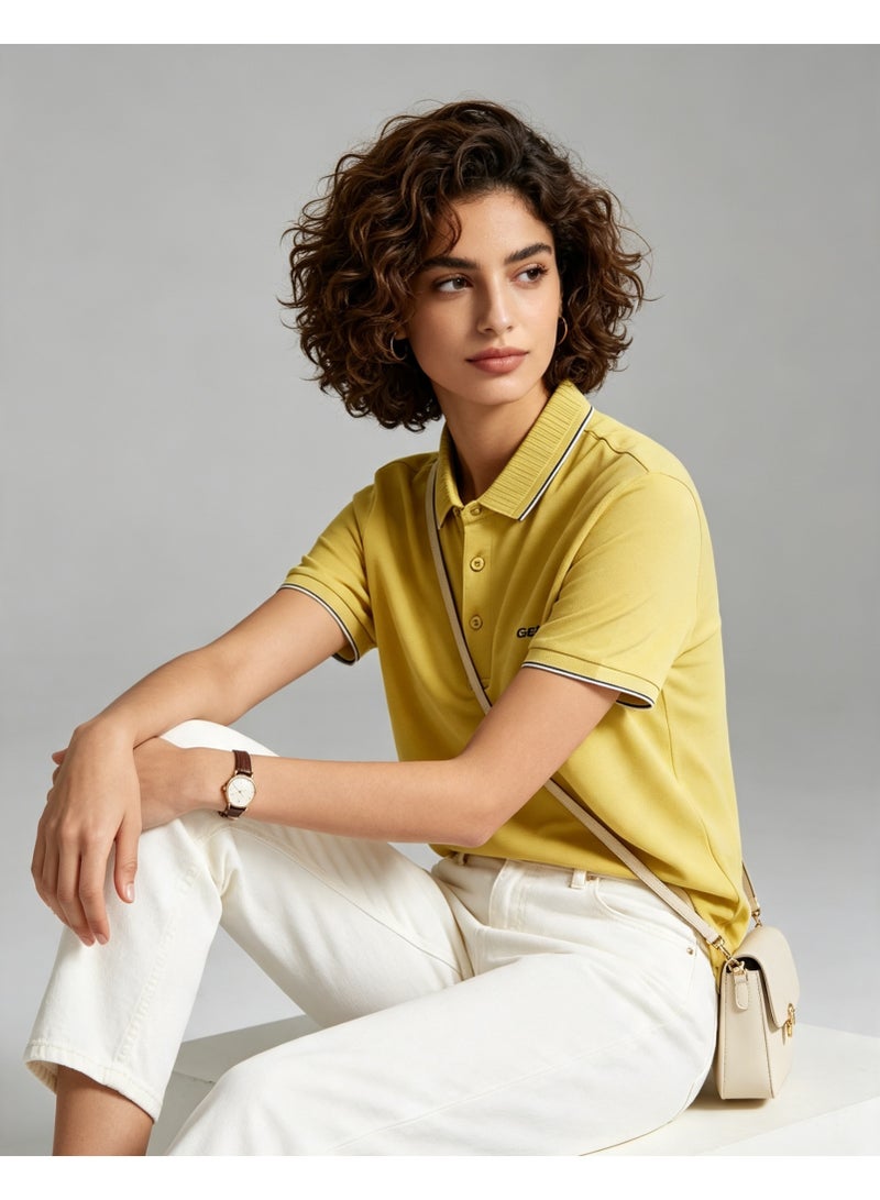 GEOX Men Classic Striped Collar Short Sleeve Polo Shirt Daily Business Casual Wear Mustard Yellow - Image 5