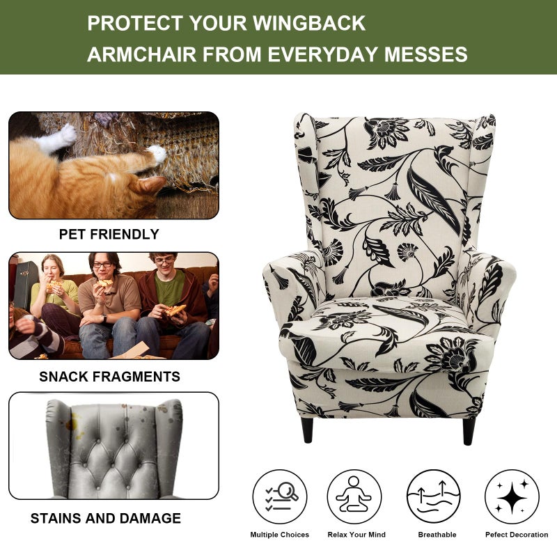 HAOYONG Wing Chair Slipcovers Printed Wingback Chair Covers 2 Pieces Wingback Armchair Slipcover Stretch Chair Slip Covers Washable Armchair Protector Cover for Living Room and Bedroom - Image 5