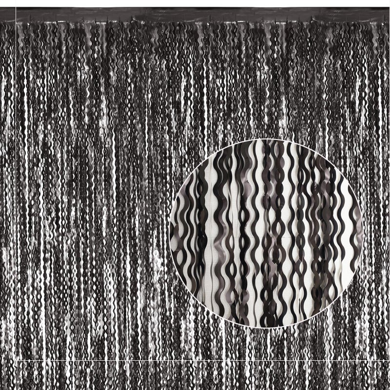 KEEUH Black Foil Fringe Curtains Party Decorations - 4 Pack 3.3 ft x 6.6 ft Foil Party Curtain Streamer Backdrop for Halloween | Graduation | Fiesta Birthday Decor - Image 1