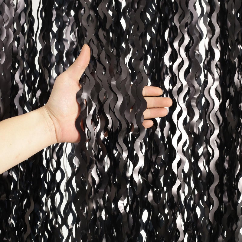 KEEUH Black Foil Fringe Curtains Party Decorations - 4 Pack 3.3 ft x 6.6 ft Foil Party Curtain Streamer Backdrop for Halloween | Graduation | Fiesta Birthday Decor - Image 3