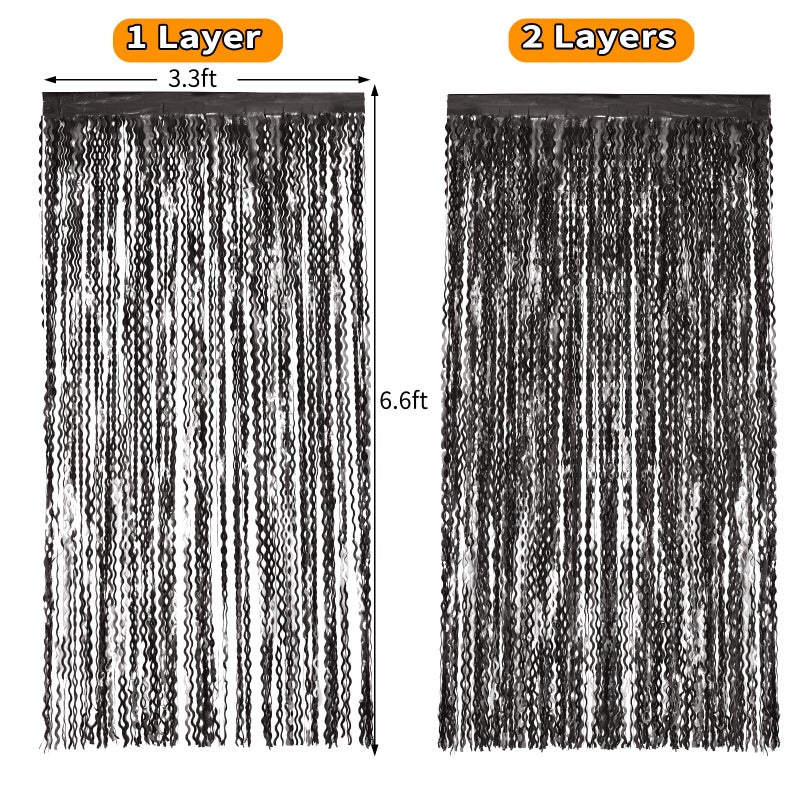 KEEUH Black Foil Fringe Curtains Party Decorations - 4 Pack 3.3 ft x 6.6 ft Foil Party Curtain Streamer Backdrop for Halloween | Graduation | Fiesta Birthday Decor - Image 4