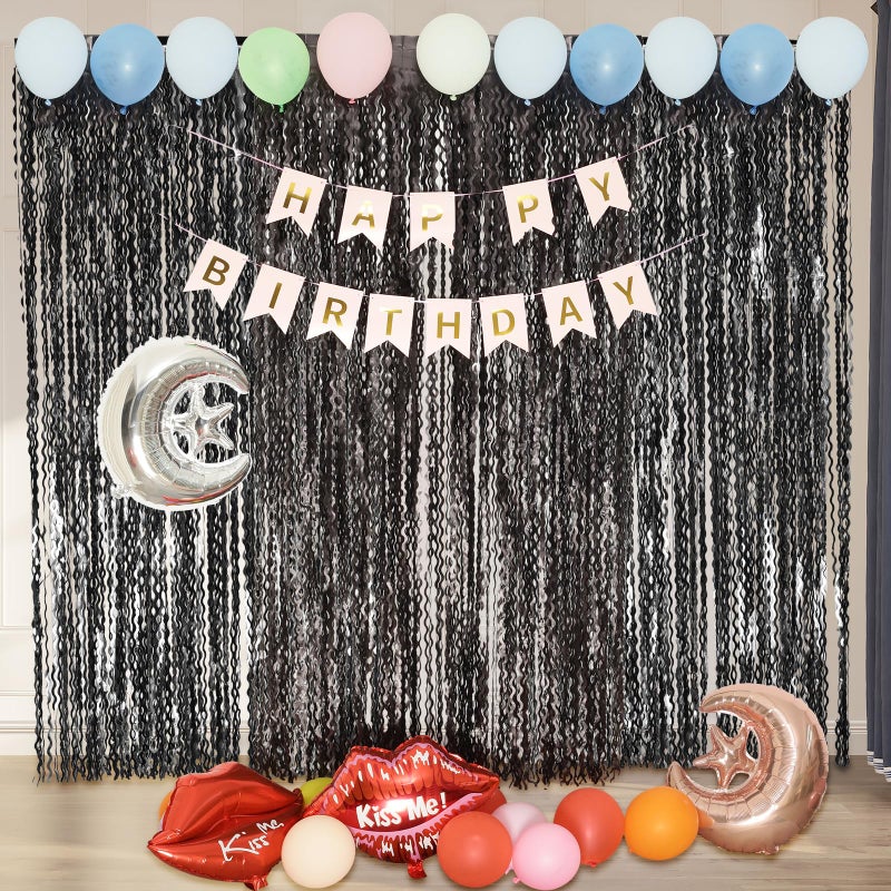 KEEUH Black Foil Fringe Curtains Party Decorations - 4 Pack 3.3 ft x 6.6 ft Foil Party Curtain Streamer Backdrop for Halloween | Graduation | Fiesta Birthday Decor - Image 5