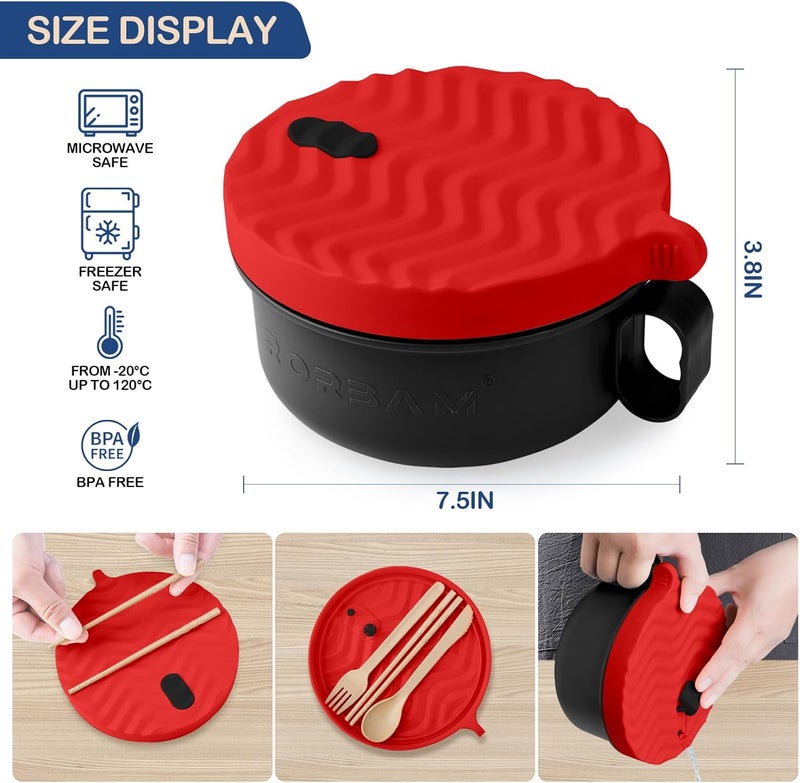 RORBAM Ramen Cooker,Microwave Ramen Bowl,Noodle Bowl 48 oz,College Dorm Room Essentials for Girls for Boys, Apartment Essentials, Ideal for Home, Office, Dorm, or Gift,BPA-Free. (red) - Image 2