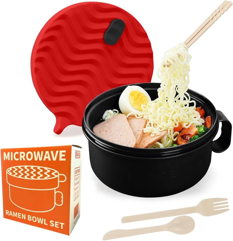 RORBAM Ramen Cooker,Microwave Ramen Bowl,Noodle Bowl 48 oz,College Dorm Room Essentials for Girls for Boys, Apartment Essentials, Ideal for Home, Office, Dorm, or Gift,BPA-Free. (red) - Image 1