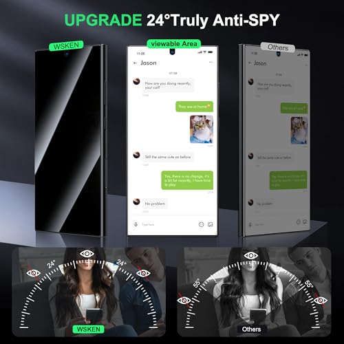 WSKEN for Samsung Galaxy S24 Ultra Privacy Screen Protector 24 Degree AutoDust Removal Fingerprint Unlock Support Full Coverage HD Tempered Glass Film with Dust Clean Installing House2 Pack - Image 3