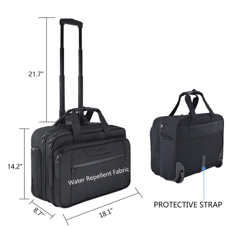 KROSER Rolling Laptop Bag Premium Wheeled Briefcase Fits Up to 17.3 Inch Laptop Overnight Roller Case Computer Bag with RFID Pockets for Travel/Business/Men/Women-Black - Image 2