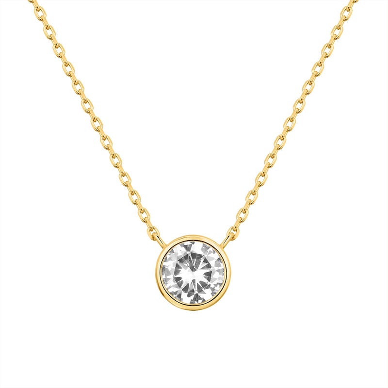 PAVOI 14K Yellow Gold Plated 1.00 ct (D Color, VVS Clarity) CZ Simulated Diamond Bezel-Set Solitaire Choker Necklace | Necklace for Women - Image 1