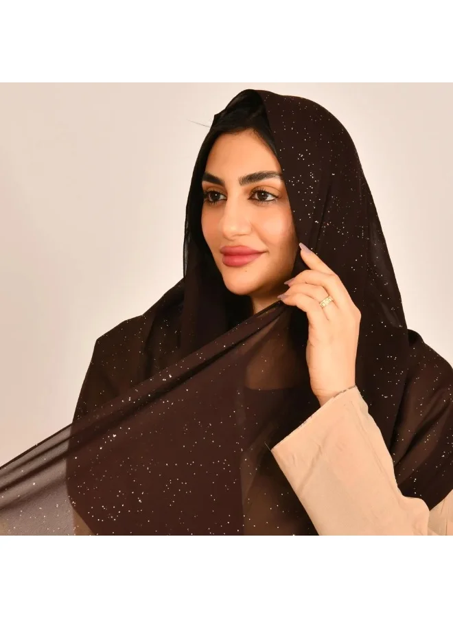 عبايات لمحة طرحه باللون البني لداكن مزين بطباعات براقة