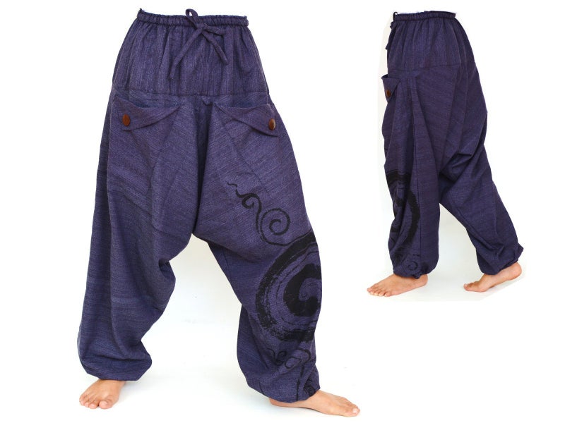 Siamrose Baggy Harem Yoga Lounge Pants, Wide Leg Trousers, Men Women, 2 Pockets, One Size (Blue) - Image 2