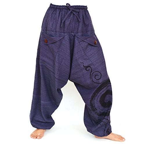Siamrose Baggy Harem Yoga Lounge Pants, Wide Leg Trousers, Men Women, 2 Pockets, One Size (Blue) - Image 1
