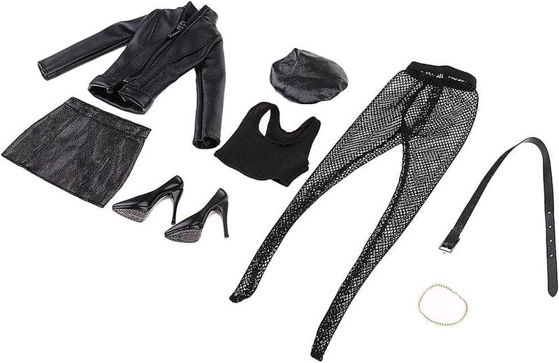 klarako NC 1/6 Scale Black PU Leather Women Jacket Coat Skirt Shoes Suit Taking 12 in-in - Image 1