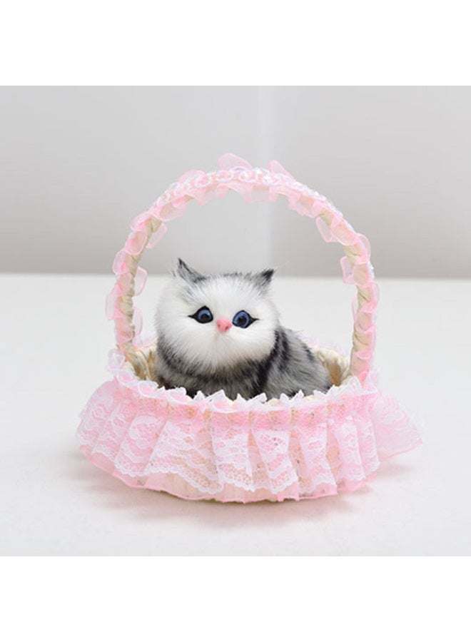 Moon Berry Sleeping Cat in Basket Doll Mini Kitten in Woven Basket Decor for Office Desk Kids Boys Girls Random Color - Image 2