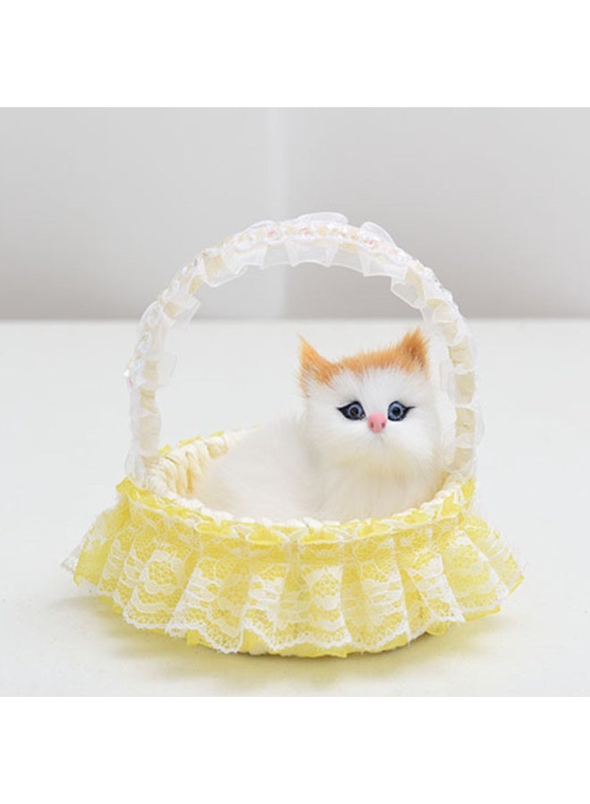 Moon Berry Sleeping Cat in Basket Doll Mini Kitten in Woven Basket Decor for Office Desk Kids Boys Girls Random Color - Image 1