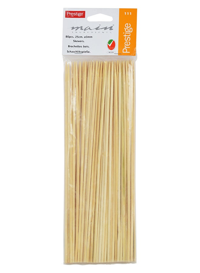 Prestige 80-Piece Wooden Skewers Brown 25cm - Image 1