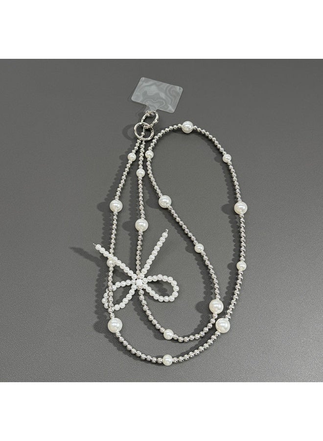 NIBEMINENT Phone Charm/ Chain Strap for Women Girls, Pearl Heart Bow Cell Phone Case Lanyard Wrist Strap - Image 1