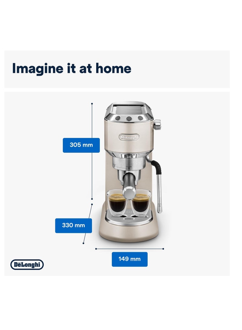 ديلونجي De'Longhi Dedica Arte EC885.BG، ماكينة قهوة تقليدية بمضخة، ماكينة قهوة يدوية، قضيب بخار My LatteArt، تصميم صغير بعرض 15 سم، مناسب للأكواب التي يصل حجمها إلى 13 سم، بيج - Image 3