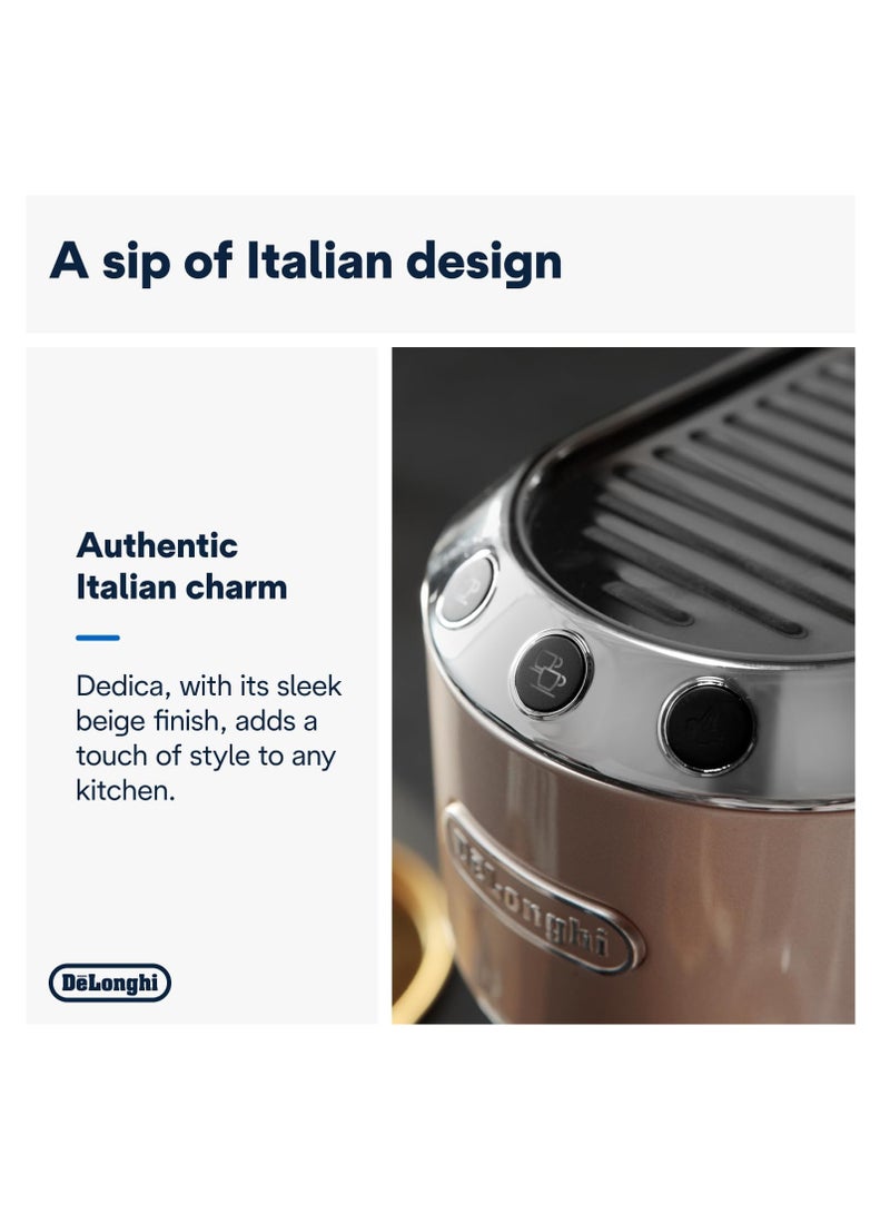 ديلونجي De'Longhi Dedica Arte EC885.BG، ماكينة قهوة تقليدية بمضخة، ماكينة قهوة يدوية، قضيب بخار My LatteArt، تصميم صغير بعرض 15 سم، مناسب للأكواب التي يصل حجمها إلى 13 سم، بيج - Image 4