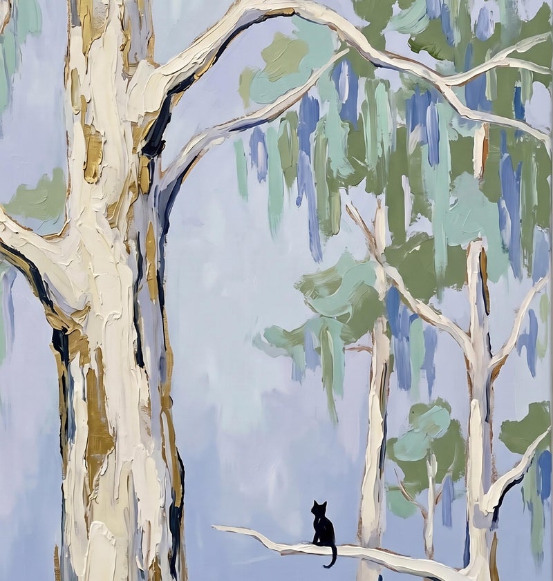 TNESSENTIAL Charleston Wetland Print – Black Cat Wall Art, Coastal Botanical Decor, Impasto Tree Painting, Blue Green Forest Poster, Grandmillennial - Image 2