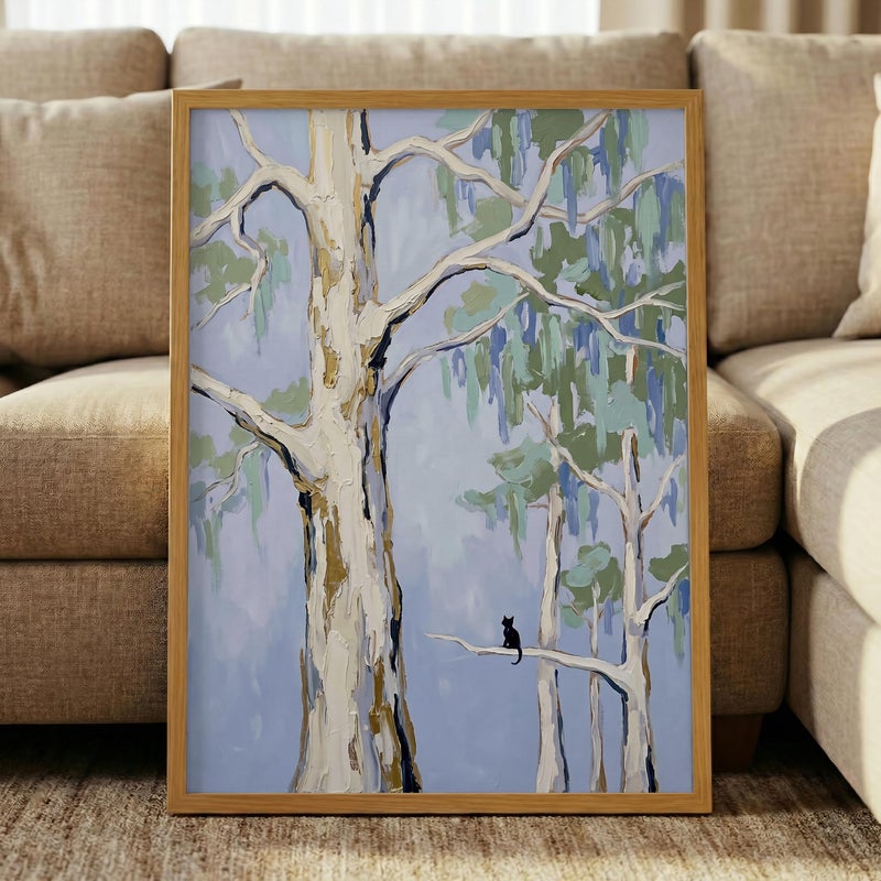 TNESSENTIAL Charleston Wetland Print – Black Cat Wall Art, Coastal Botanical Decor, Impasto Tree Painting, Blue Green Forest Poster, Grandmillennial - Image 5