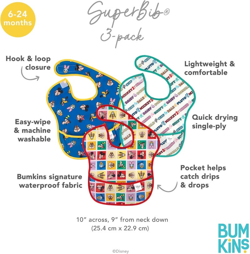 Bumkins Disney Bibs for Girl or Boy SuperBib Baby and Toddler for 624 Months Essential Must Have for Eating Feeding Baby Led Weaning Mess Saving Waterproof Soft Fabric 3pk Mickey and Friends - Image 5