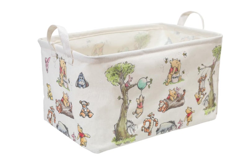CORODER Rectangle Cute Bear Nursery Storage Basket With A Waterproof PE Coating, Foldable Large Canvas Laundry Hamper, Decorative Storage Baskets Suitable For Bathroom and Bedroom (White) - Image 1