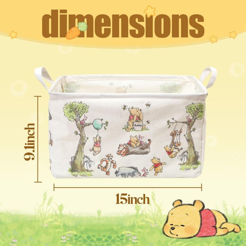 CORODER Rectangle Cute Bear Nursery Storage Basket With A Waterproof PE Coating, Foldable Large Canvas Laundry Hamper, Decorative Storage Baskets Suitable For Bathroom and Bedroom (White) - Image 3