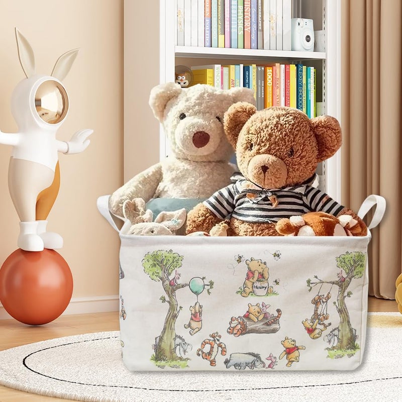 CORODER Rectangle Cute Bear Nursery Storage Basket With A Waterproof PE Coating, Foldable Large Canvas Laundry Hamper, Decorative Storage Baskets Suitable For Bathroom and Bedroom (White) - Image 5