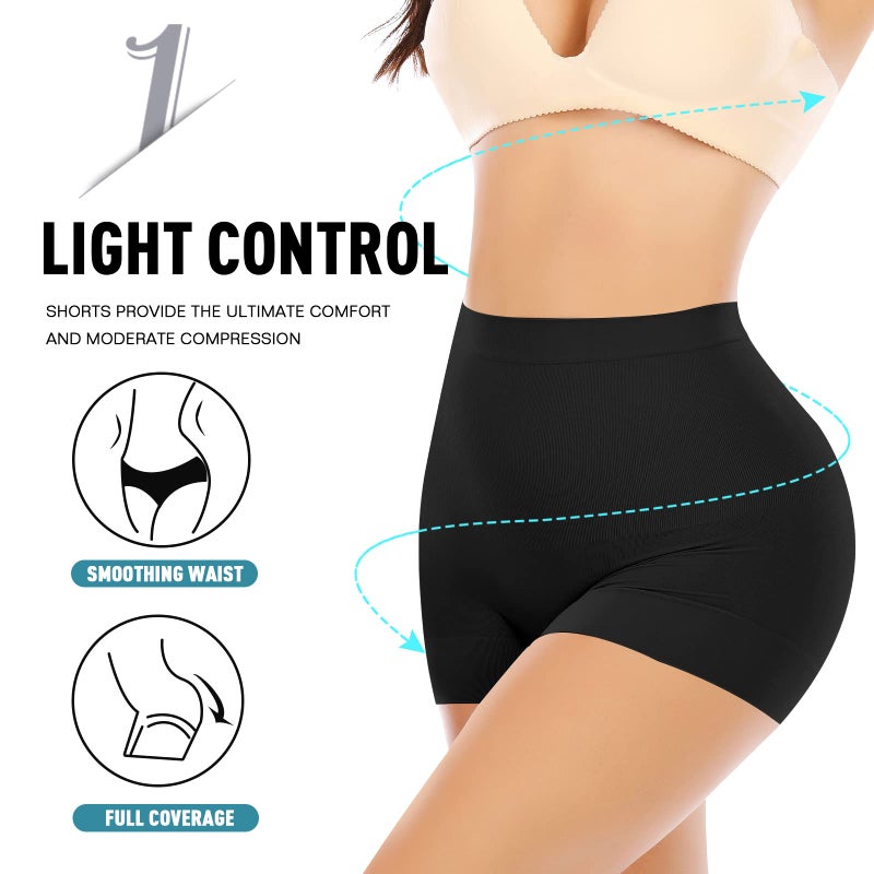 Werena Seamless Shaping Boyshorts Panties for Women Tummy Control Shapewear Slip Shorts Under Dress Underwear (Basic Black-5,L) - Image 3