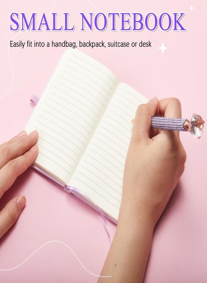 Resholder Rhinestone Notebook Pen Sets Glitter Pocket Notebook Crystal Pens Mini Diamond Journal Hardcover Bling Diary Office Desk Accessories for Women Birthday Gift(Rhinestone,A6,Purple) - Image 4