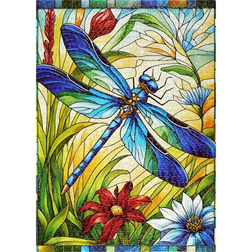 Hopgo 1000 Pieces Puzzles for Adults Colorful Stained Glass Dragonfly Jigsaw Puzzles for Family Game Puzzles Lover 275x196 - Image 5