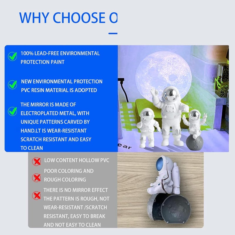 LYAROMIS Elegant Statues Decor Set, 3PCS Unique Polyresin Astronaut Figurines, Perfect Ornaments for Room, Car Dashboard, Office, Home Decor, Ideal Gift for Space Lovers - Image 4