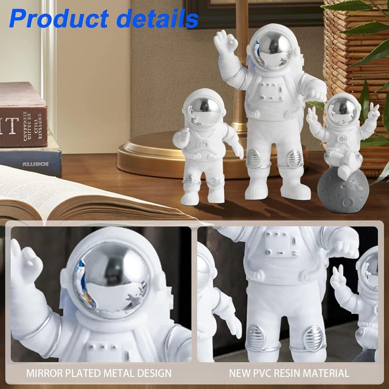 LYAROMIS Elegant Statues Decor Set, 3PCS Unique Polyresin Astronaut Figurines, Perfect Ornaments for Room, Car Dashboard, Office, Home Decor, Ideal Gift for Space Lovers - Image 2