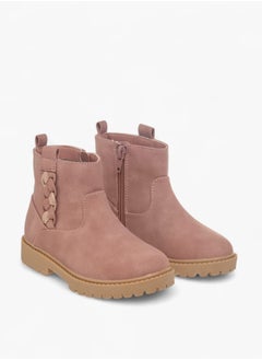 JUNIORS Girls Braid Detail Boots with Zip Closure and Pull Tabs  - Image 1