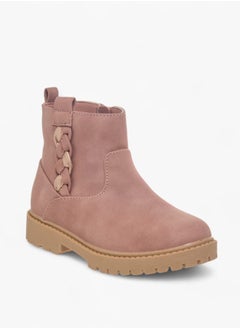 JUNIORS Girls Braid Detail Boots with Zip Closure and Pull Tabs  - Image 2