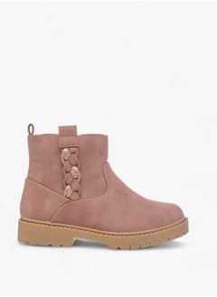 JUNIORS Girls Braid Detail Boots with Zip Closure and Pull Tabs  - Image 3