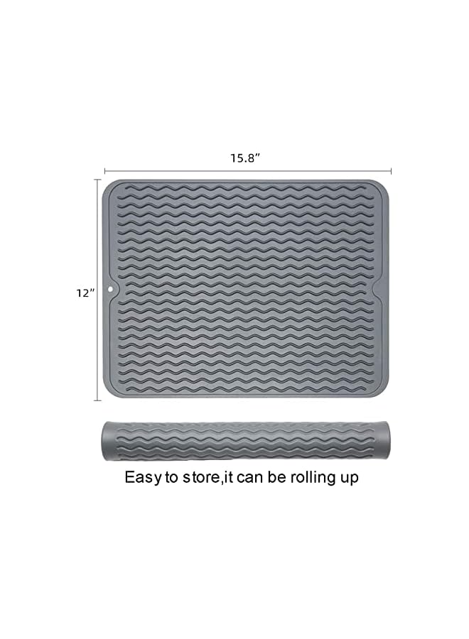 S-TOP Silicone Dish Drying Mat for Kitchen Counter- Eco Friendly Food Grade Silicone Drying Mat,Easy to Clean Heat Resistant Dish Mat Gray - Image 3