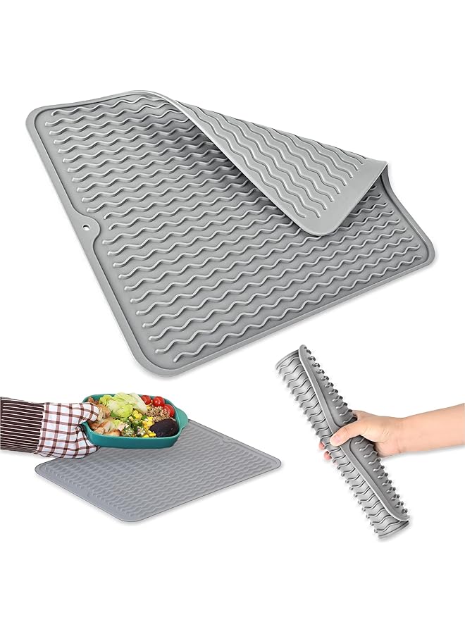 S-TOP Silicone Dish Drying Mat for Kitchen Counter- Eco Friendly Food Grade Silicone Drying Mat,Easy to Clean Heat Resistant Dish Mat Gray - Image 1