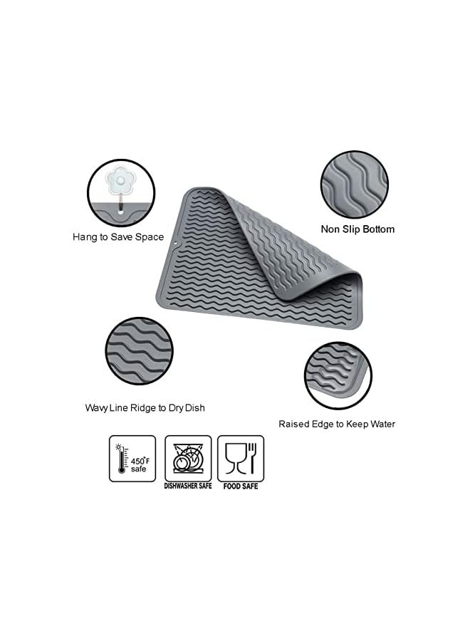 S-TOP Silicone Dish Drying Mat for Kitchen Counter- Eco Friendly Food Grade Silicone Drying Mat,Easy to Clean Heat Resistant Dish Mat Gray - Image 4